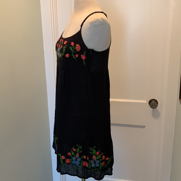 Vintage Y2K Buffalo Black Floral Embroidered Empire Babydoll Dress Size Large - Picture 3 of 10